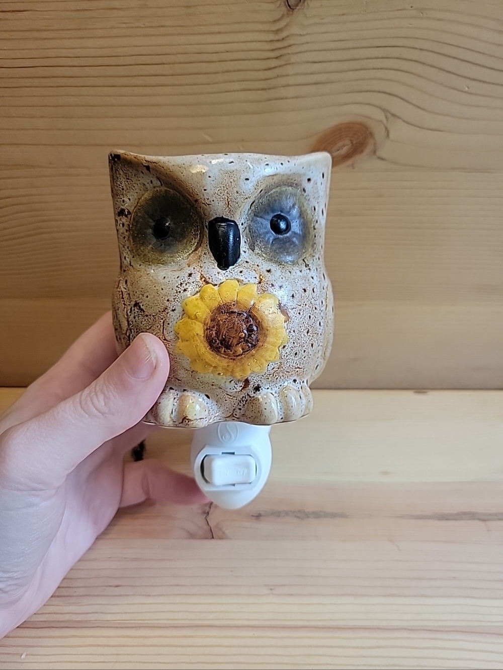CERAMIC OWL WAX BURNER Tart Warmer Electric Plug Night Light Rustic Brown Tan